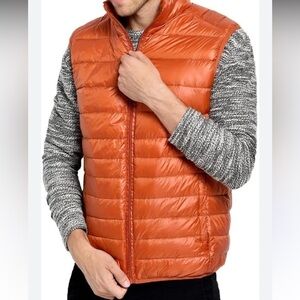 Halifax men’s Puffed Down goose Lightweight Packable Jacket Rust orange size S